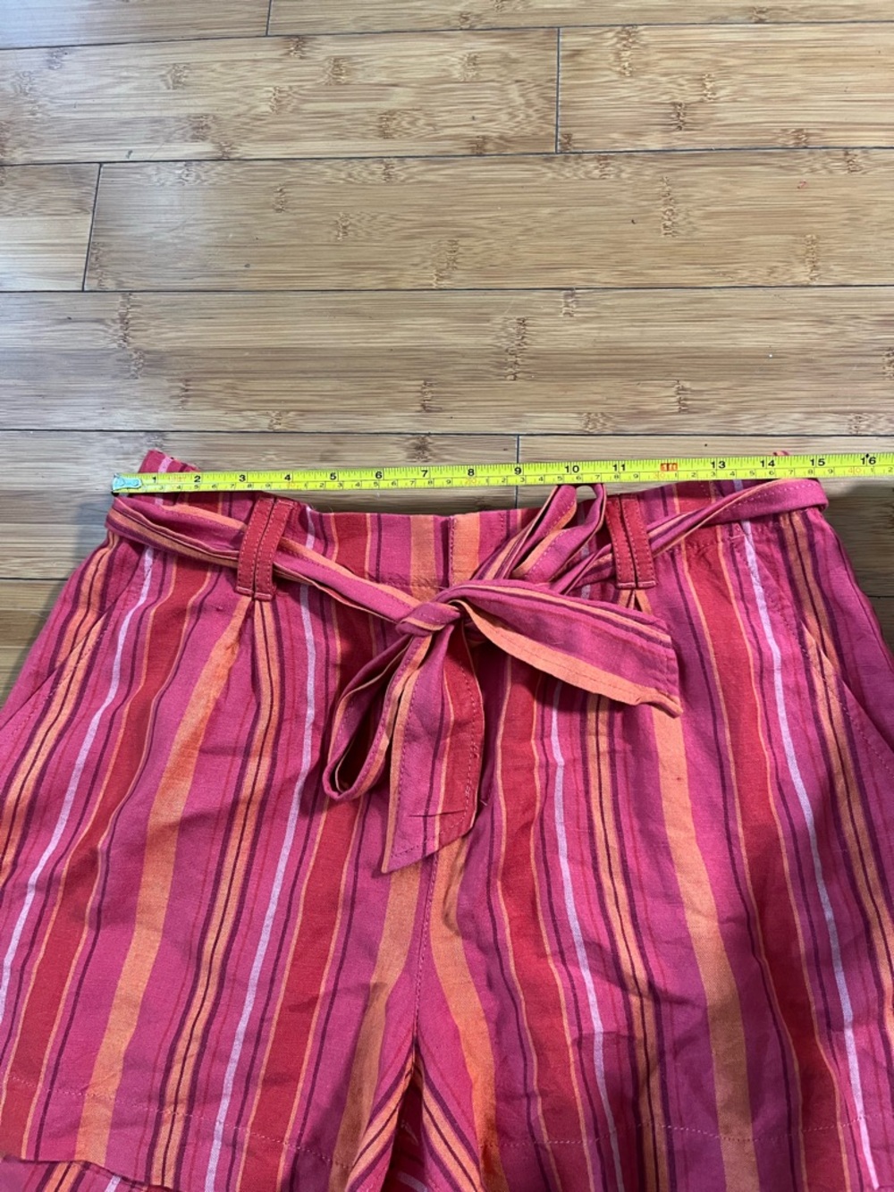 LOFT Linen Blend High Waist Vibrant Striped Paperbag Shorts with Tie Belt - Picture 9 of 14